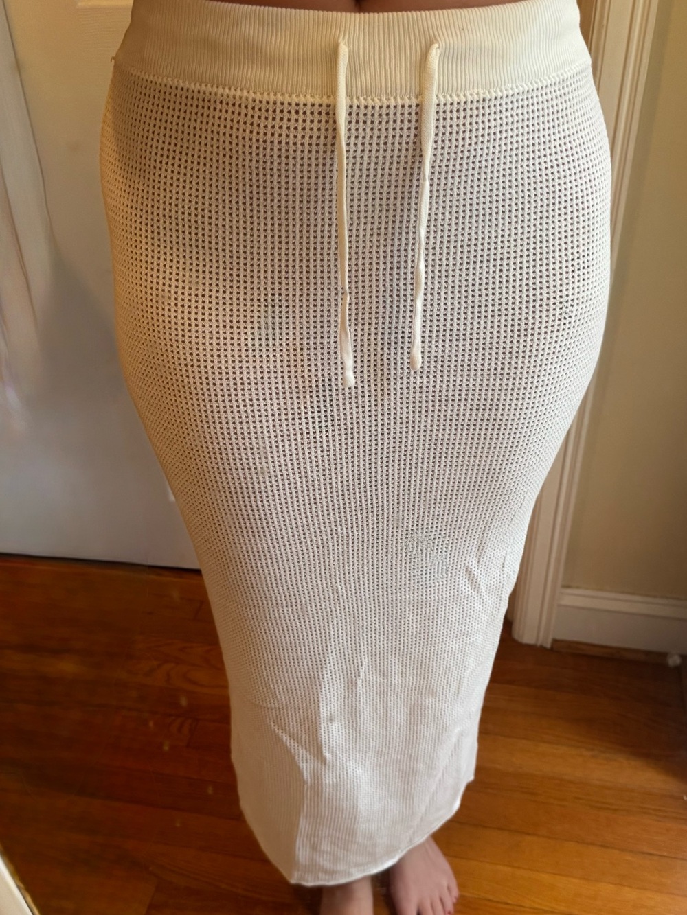 Cream Knit mid/maxi Skirt with Drawstring Waist